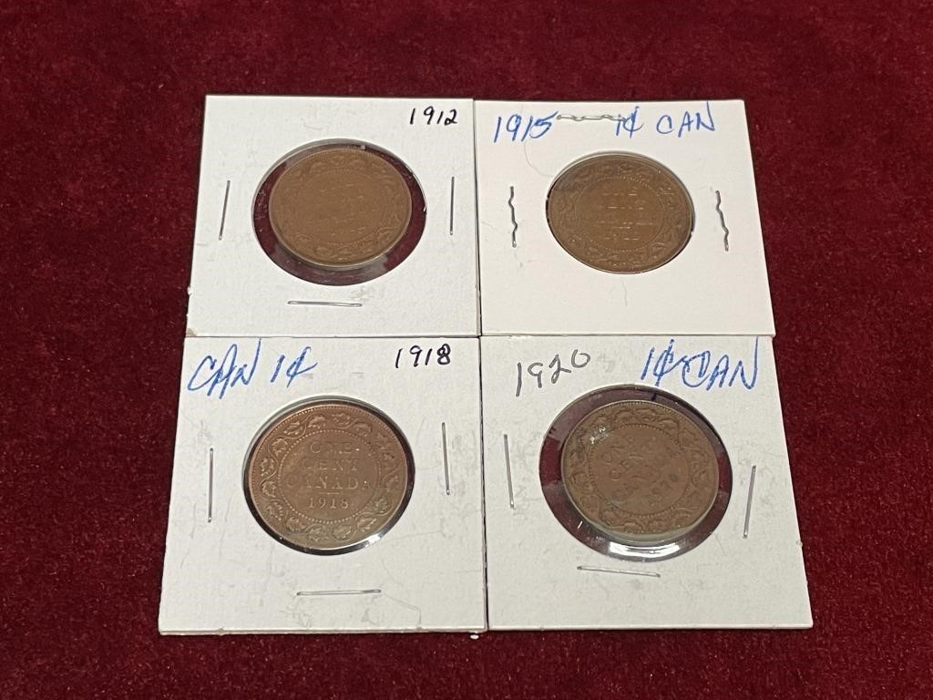 4 1912-1920 Canada Large 1¢ Coins