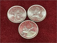 3 1968 Canada Silver 25¢ Coins