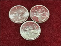 3 1968 Canada Silver 25¢ Coins