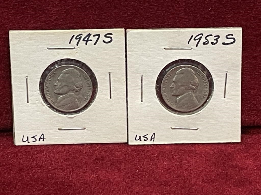 1947S & 1953S USA Jefferson 5¢ Coins