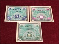 3 1944 France Allied Military Currency Notes