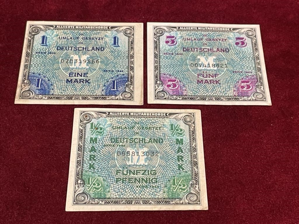 3 1944 Germany Allied Military Currency Notes