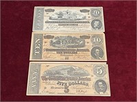 Counterfeit Confederate $5, $10 & $20 Notes