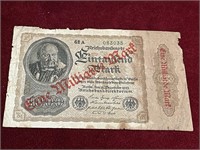 1923 Germany Inflation 1 Million O/P Banknote