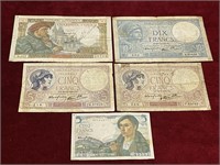 5 1939-43 France Banknotes