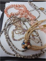 Lot of Vtg. Pearlish and Shell Necklaces- See