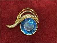 Blue Crystal & Gemstone Broach - Unmarked