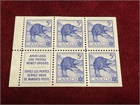 1954 Canada Beaver Stamp Mint Booklet Pane