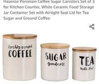 Hasense Porcelain Coffee Sugar Canisters Set of 3