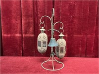 Candle Lanterns & Cast Bell On Stand