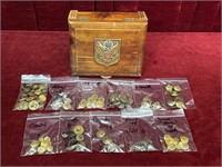 92 Military Buttons w/ Wood Box
