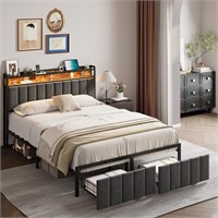 MEIJUJIA Full Size Bed Frame with 2 Storage Drawer