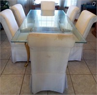L - GLASS TOP DINING TABLE W/ 6 CHAIRS (D36)