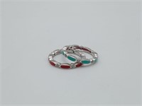 Lot 2 Sterling Turquoise and Coral Bands Ring