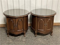 Glass Top Storage End Tables - 25"dia x 22.5"