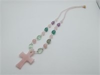 Rose Quartz stone cross necklace