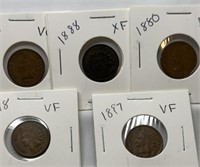 OF)Lot of 5 Indian Head Cent 1880 F, 1888 XF, 1889