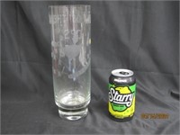 Vtg Clear Etched Glass Barware Tumbler