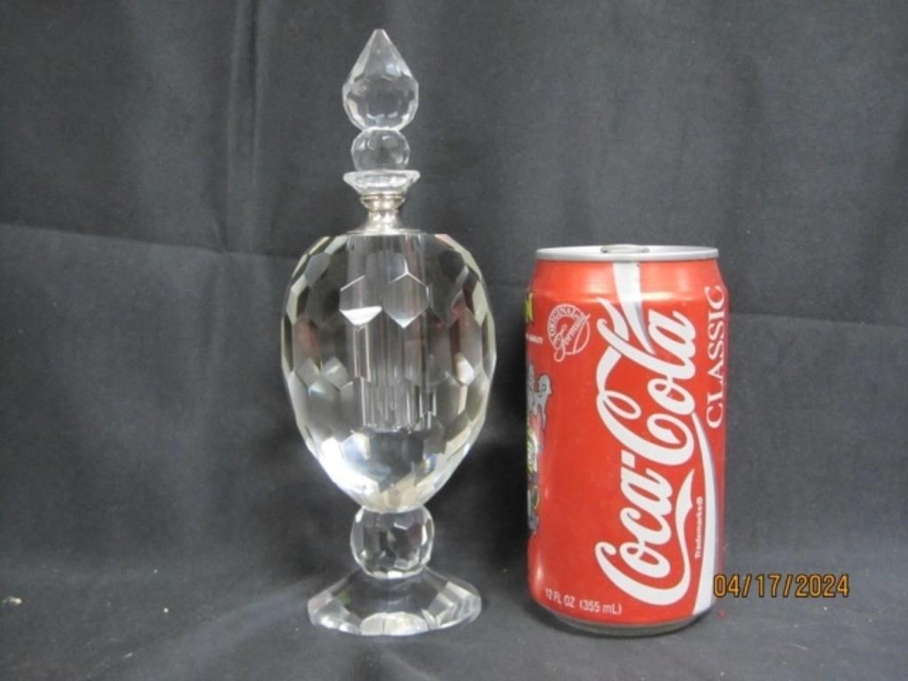 Multi Faceted Crystal Perfume Bottle Silver Lip