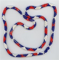 Necklace 36” Southwestern Bead Red White Blue