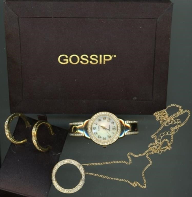 Gossip Watch Necklace + Earrings 16”