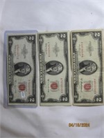 (3) $2 Red Seal Bills