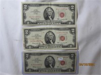 (3) $2 Red Seal Bills