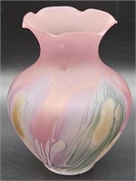 Hand Painted Pink Nouveau Art Glass Vase