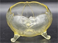 Vintage Yellow Depression Glass Footed Rose Bowl