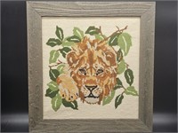 Lion Cross Stitch in Rustic Frame