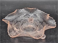 Pink Depression Glass Footed, Ruffled Bowl
