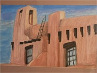 Framed Watercolor of Southwestern Adobe Building
