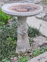 Concrete Bird Bath w/ Squirrel on Tree Trunk Base
