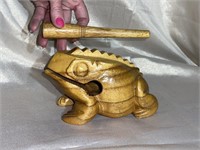 Large Hand Carved Wooden Croaking Frog