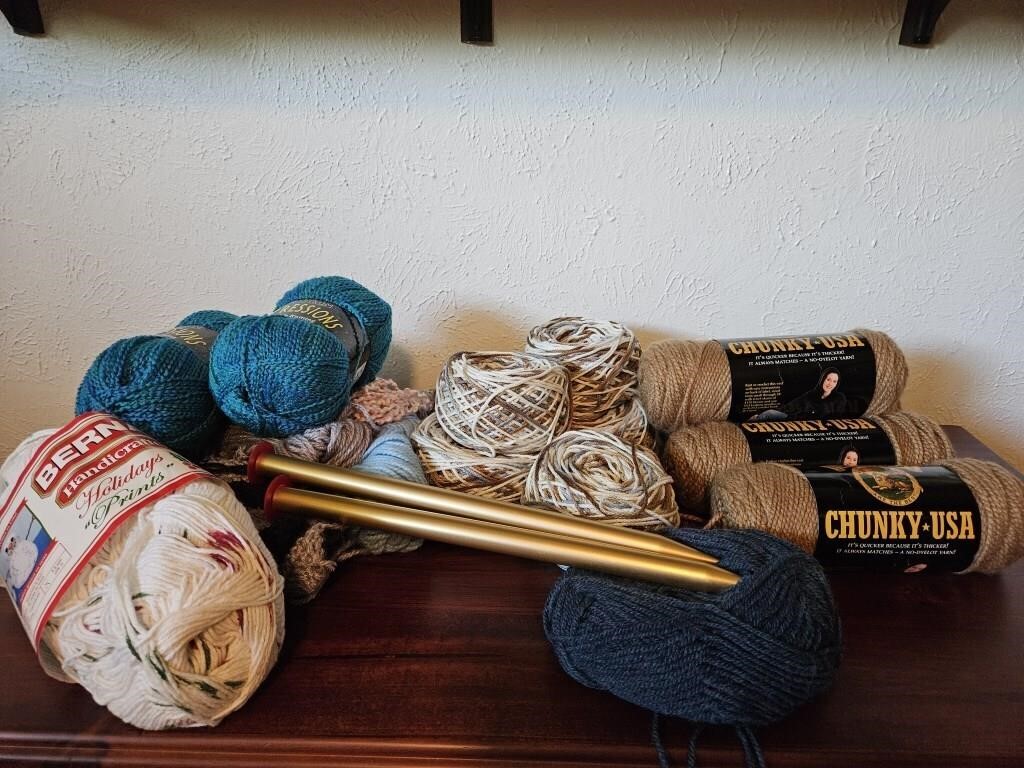 Skeins of Yarn & Knitting Needles