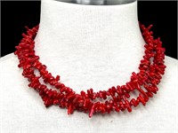 925 Sterling and Coral Multi Strand Necklace -