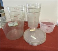 6 various sizes round food containers-some lids