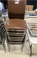 9 Chrome Samsonite Brown Stacking Chairs