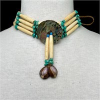 Native Choker Necklace - Turquoise Abalone & Bone