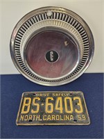 edsel hubcap, 1959 nc license plate