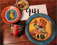 Antique Tin Lithograph Child's Dishes