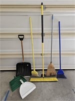 brooms, dust pans, snow shovel