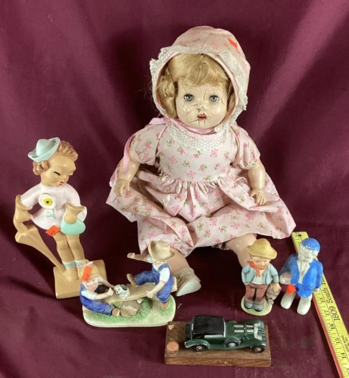 Vintage Hard Plastic Baby Doll, Porcelain Figurine