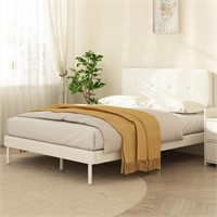 ONBRILL Creamy Boucle Upholstered Bed Frame with A