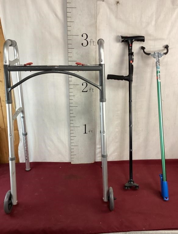 Portable Walker, Adjustable Cane, Grabber