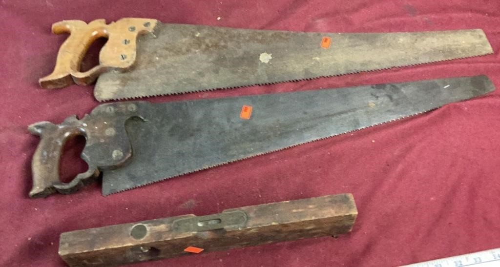Two Antique Saws & A Level
