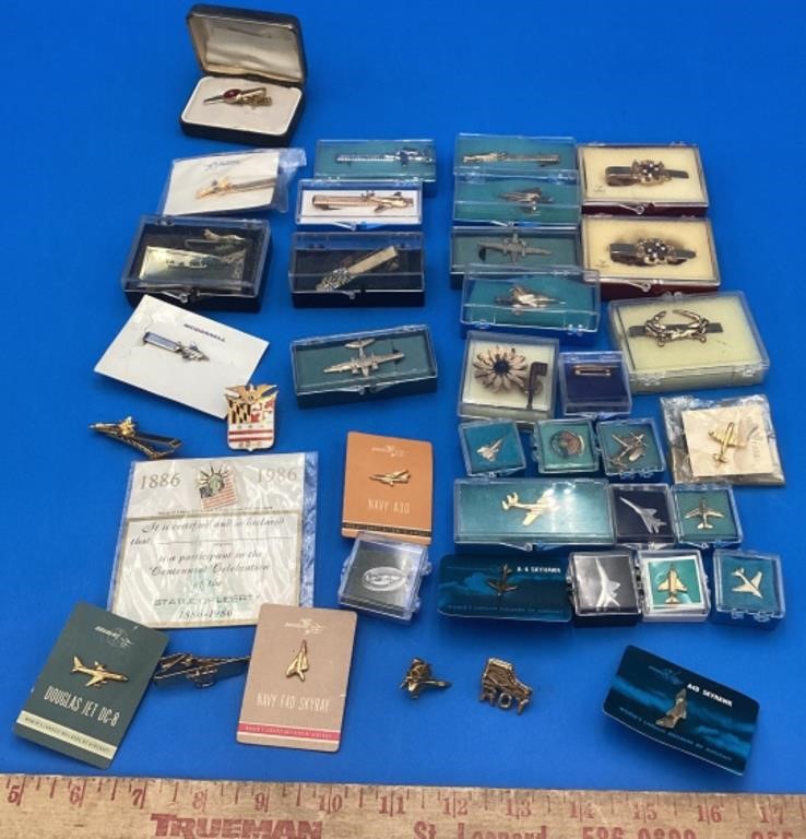 Lot Of Vintage Tie Clips And Tie Tack/Pins