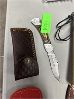 DAMASCUS FOLDING POCKET KNIFE W CASE