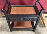 Nice Wicker and Wood Cart/Table with 2 Drawers