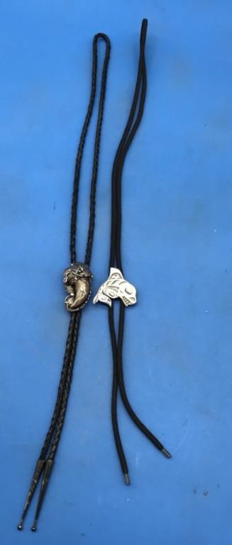 Beautiful Signed Leather/Sterling/Bear Claw Bolo